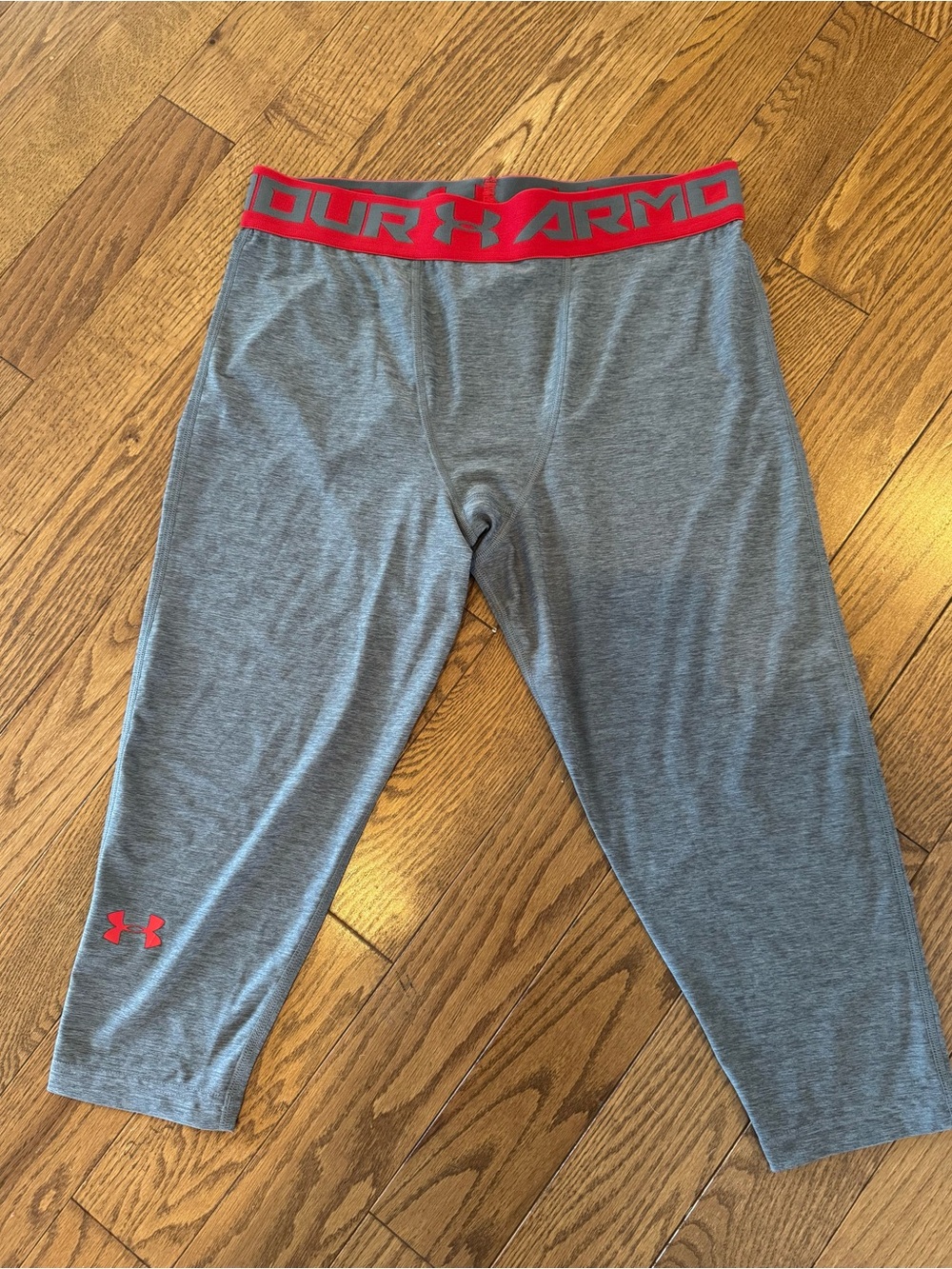 Under Armour Men Heat Gear Compression 3/4 Gym Leggings XL Grey Red